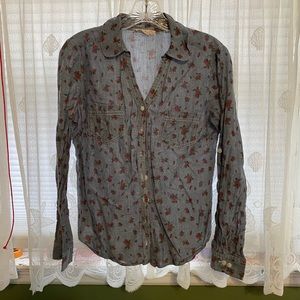 Denim Floral Button Up